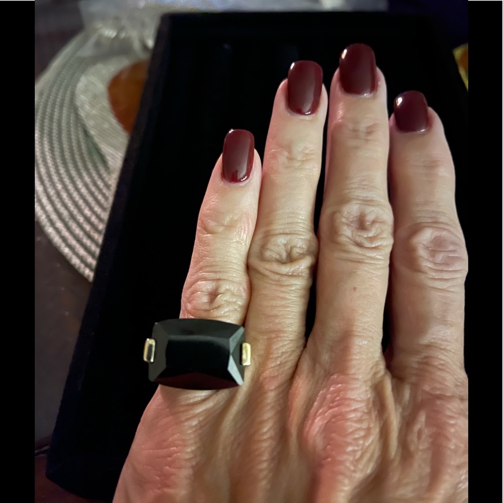 Vintage SETA Silver and Gold with Emerald Cut Dark Purple Stone Ring Size 6